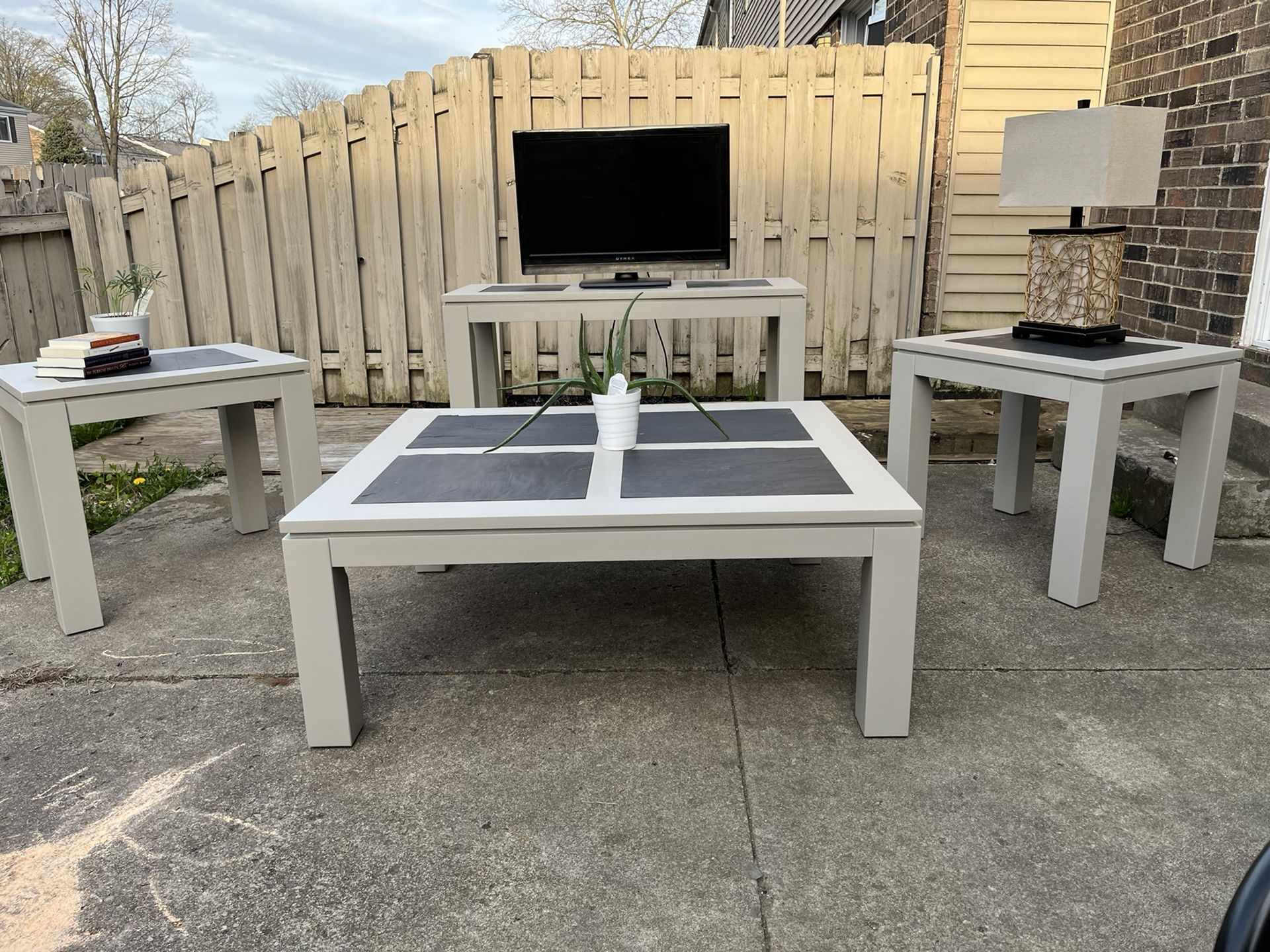 Living Room Set (Toasty Gray w/ Black Marble Tile Top) *FREE Local Delivery*