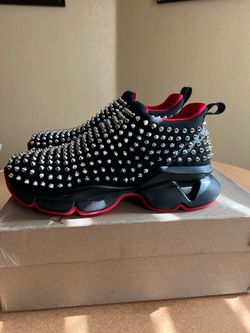 Christian Louboutin Black Stretch Fabric Spike Sock Slip On Platform Sneakers Size 38!