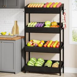 Tribesigns Wood Fruit Vegetable Storage Rack Stand,4-Tier Stackable Fruit Basket Organizer Rack