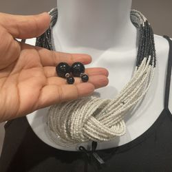 Bead Necklace With Double Sided Earrings
