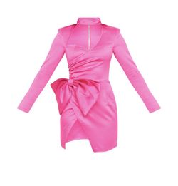 Pretty Little Thing Hot Pink Bow Bodycon Dress