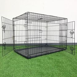 BRAND NEW $65 Folding 42” Dog Cage 2-Door Pet Crate Kennel w/ Tray 42”x27”x30” 