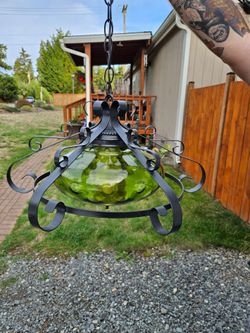 MCM Swag Lamp Green Glass hanging