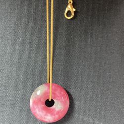Pink circle jade jadeite pendant necklace