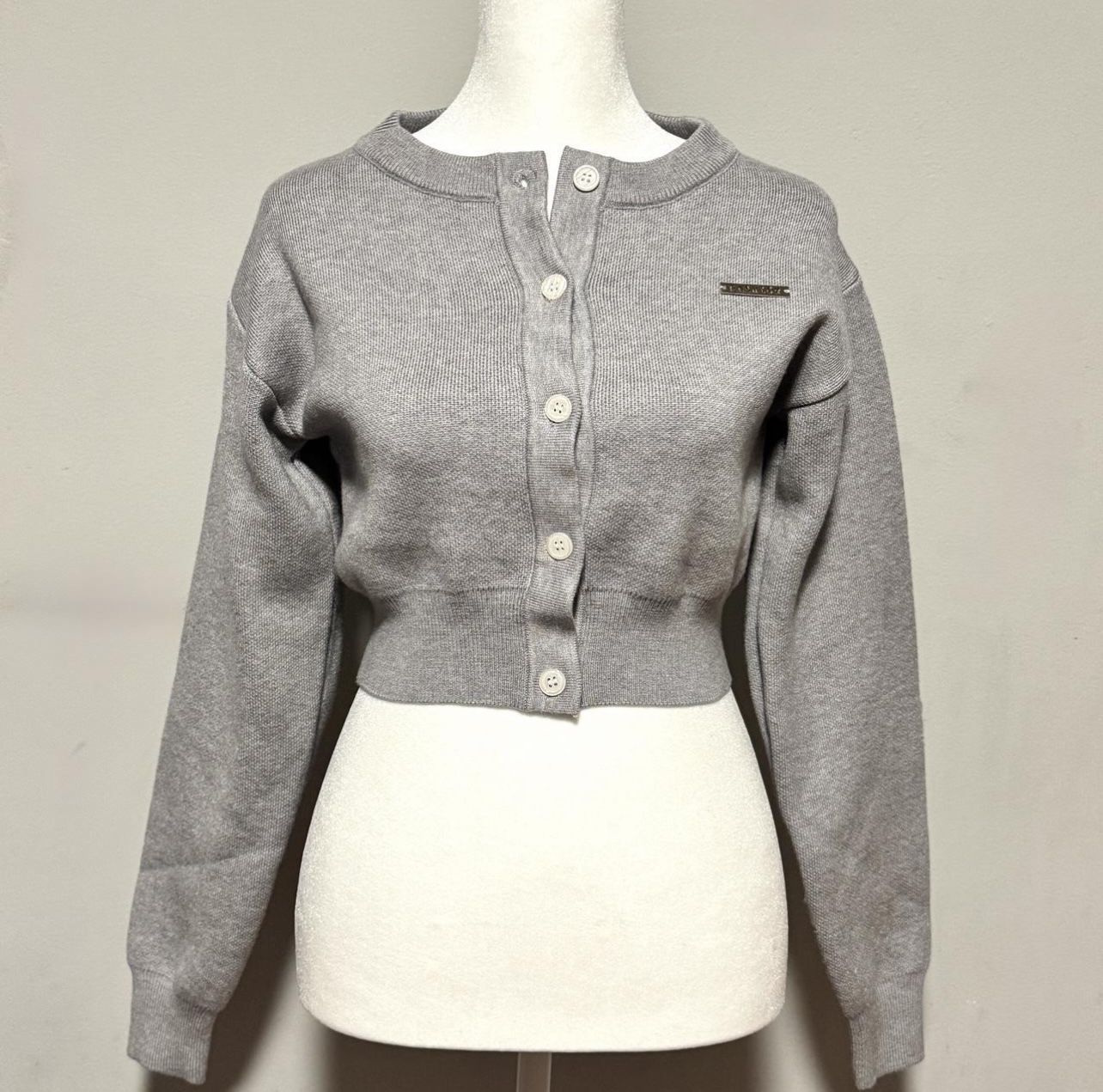 Grey Cropped Button-Up Cardigan - Size: S