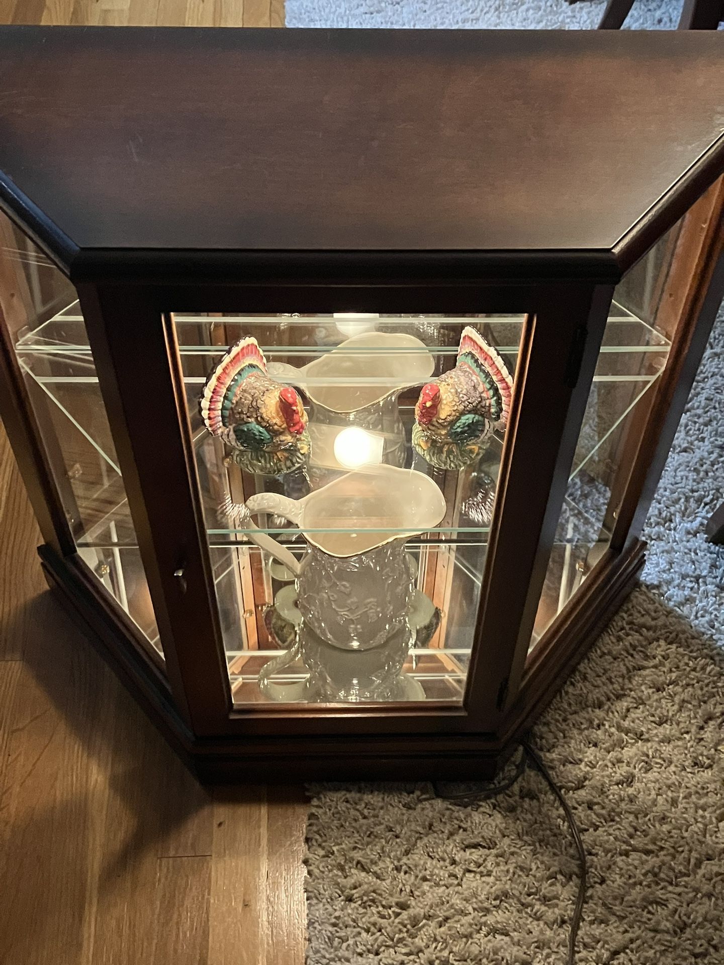 Curio Cabinet Glass And Cherry Wood Color