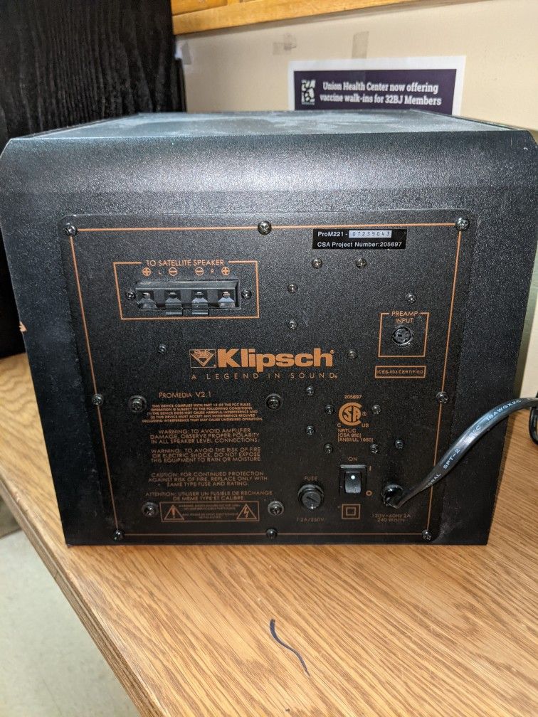 Klipsch Subwoofer For Computer System