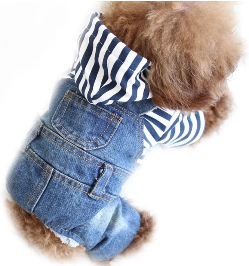 Dog Cat Denim Vest Pet Cloth Dog Outfit Puppy Jacket Hoodie Jumpsuit Overall