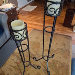 Two Wrought Iron Candle Holders