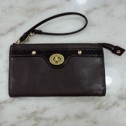 COACH Leather Wallet Wristlet #45647 Zippy Penelope Brown Embossed Python & Turn Lock