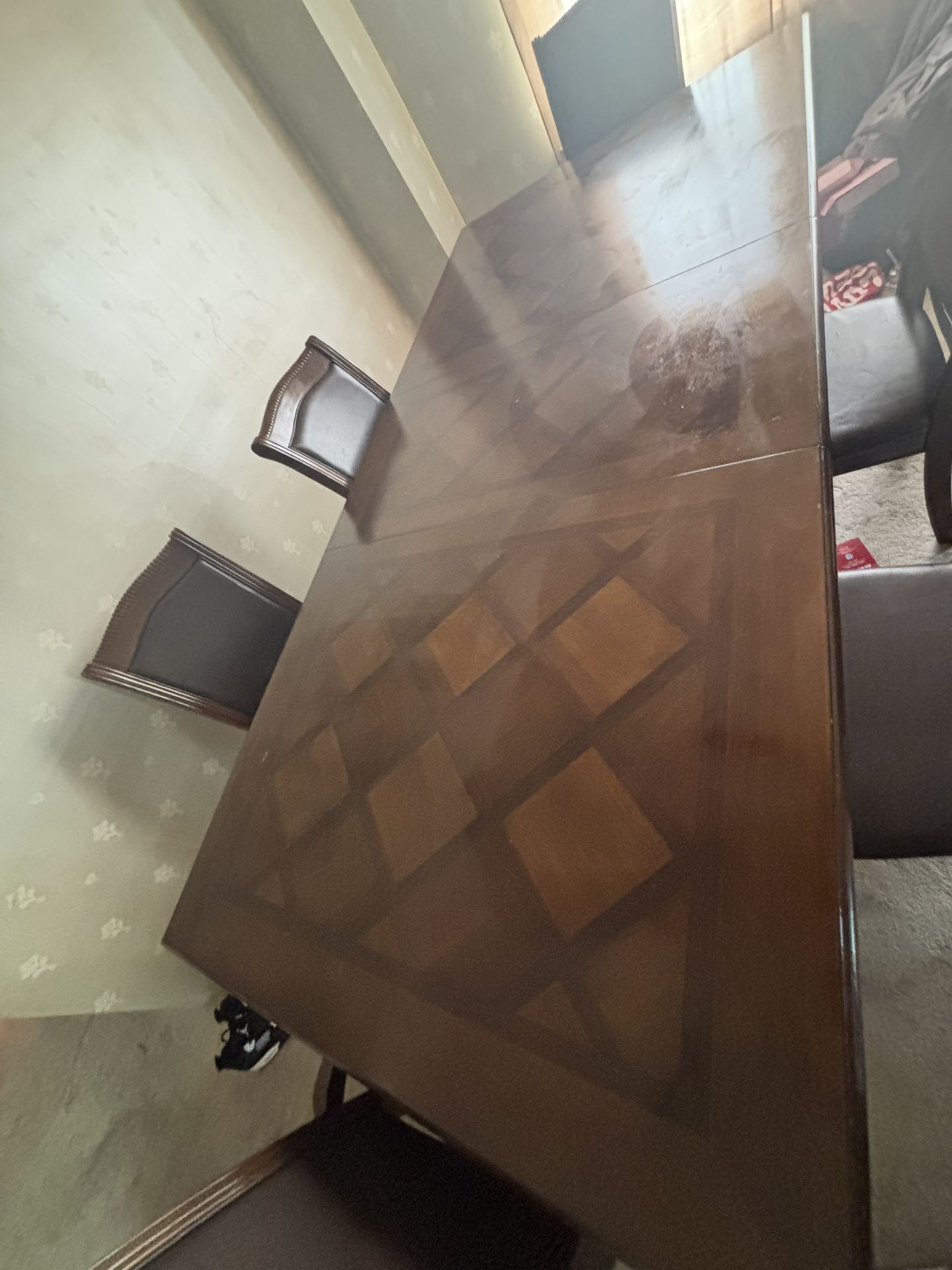 Brown Wooden Table Set With 6 Chairs