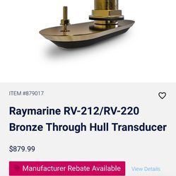 Raymarine Rv212 Bronze Through Hull Transducer 