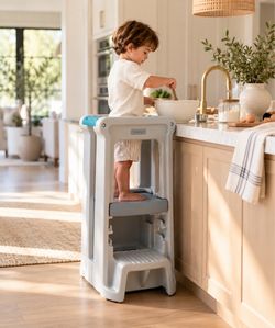 Simplay3 Toddler Tower Folding Step Stool – Gray/Teal