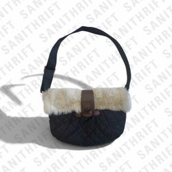 Vintage Black Quilted Faux Fur Shoulder Bag – Y2K Style
