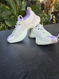 White and Purple Knit Sneakers