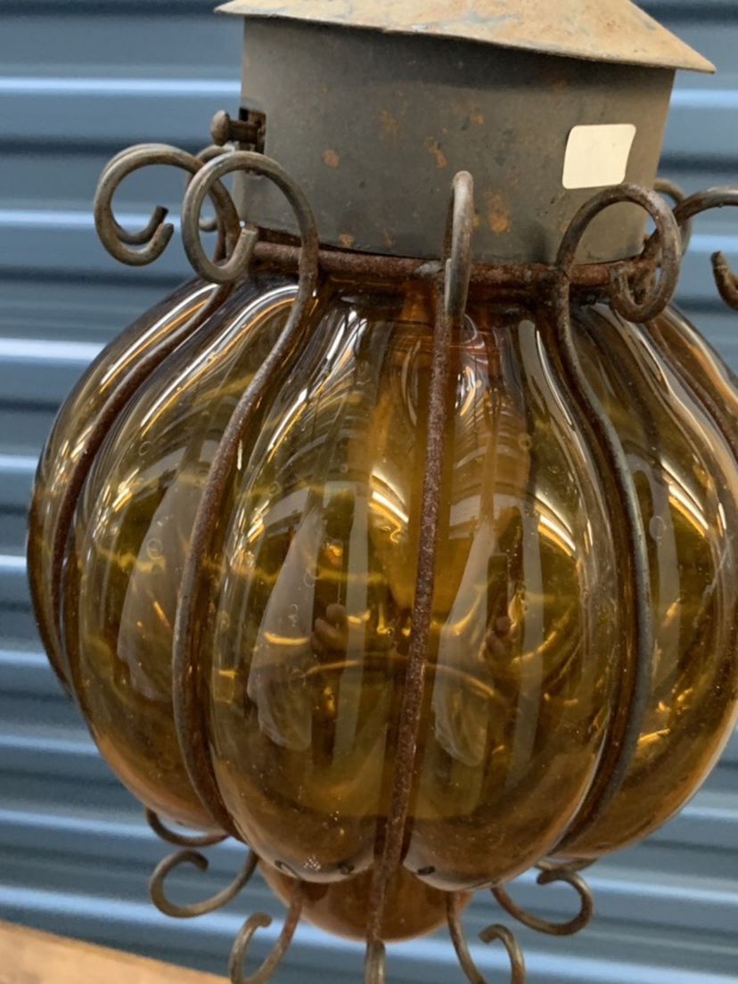Vintage Mid Century Amber Hanging Swag Lamp