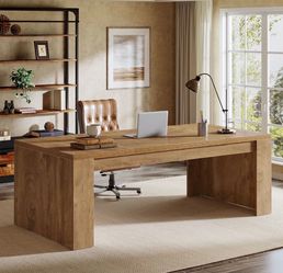71" Large Modern Executive Desk - Oak Wood Grain / Waterfall Edge