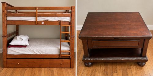 Furniture Bundle: Wooden Bunk Bed, Living Room Side Table & Set of 6 Wooden Chairs