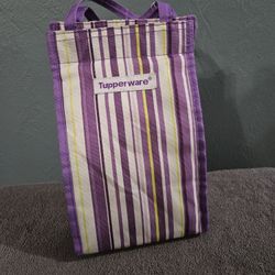 Small Tupperware Insulated Lunch Bag with Purple Stripes