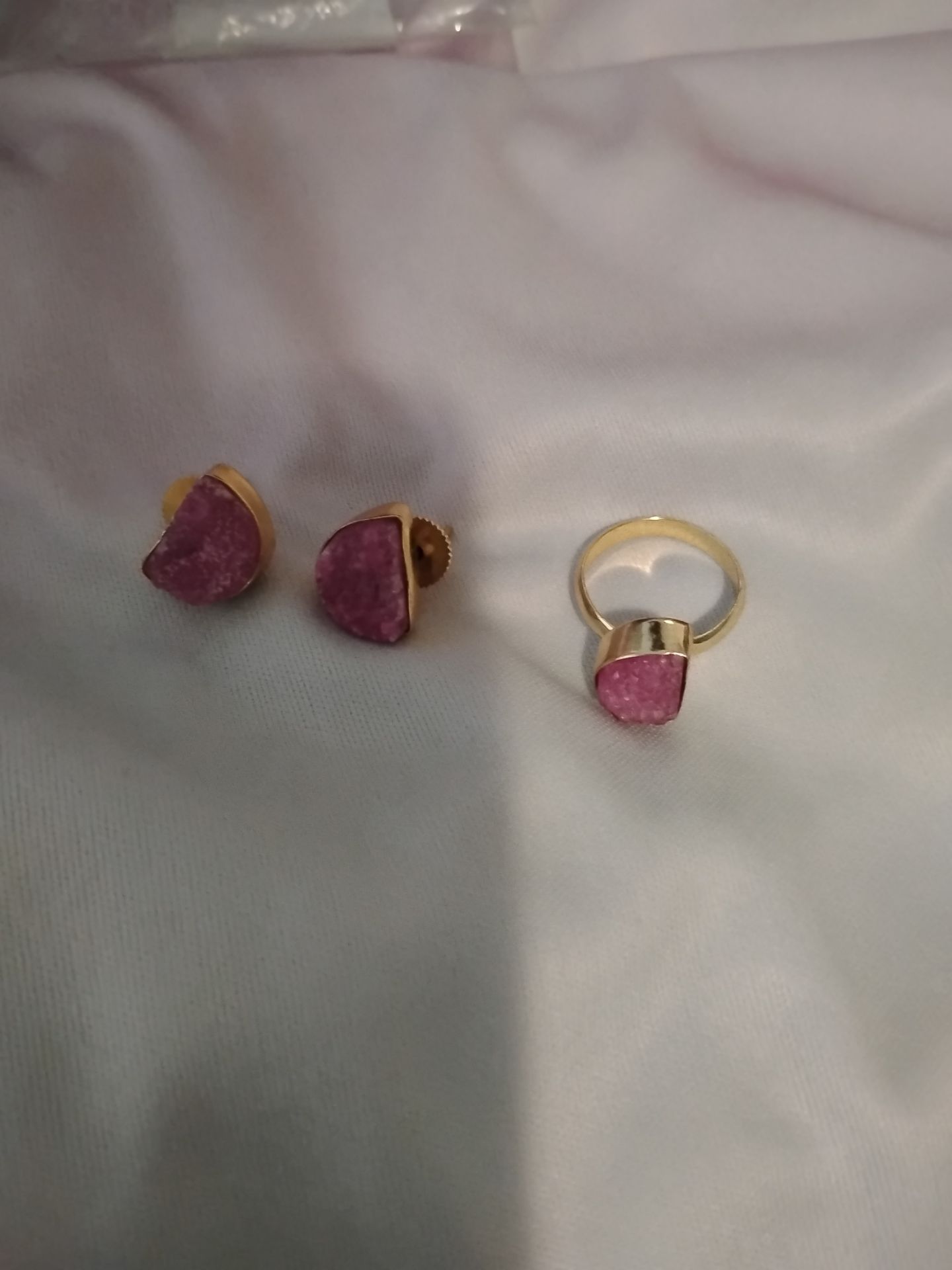 Red Druzy pierced earrings and ring. $8 for both