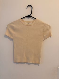 H&M Ribbed Short-Sleeve Knit Top – Cream/Beige