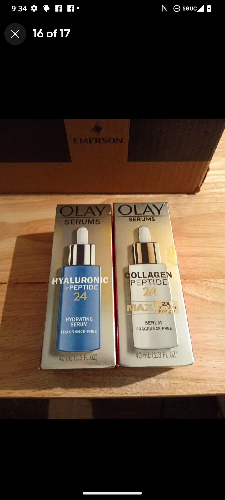 Olay New Set Of 2 40 Ml Each Fragrance Free Collagen Peptide 24 & Peptide 24 Max Hydrating Serums Boxed