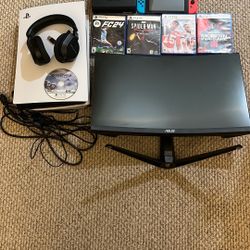  PS5, With Games, Asus Tuff Gaming Monitor, Turtle Beach PlayStation Headphones, And Nintendo Switch 