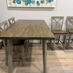 Farmhouse Bar-Height Dining Table & 4 Chairs – Distressed Wood