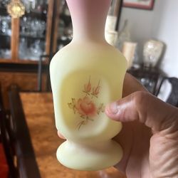 Vintage Burmese Pinched Vase Hand Signed . Fenton Glass