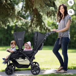 Infans Foldable Double Baby Stroller Lightweight Front & Back Seats Pushchair Black -Carriola doble Reclinable 