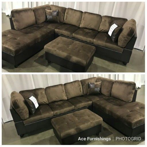 Brand New Brown Microfiber Sectional With Storage Ottoman