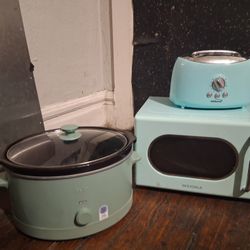Teal Green Toaster, Microwave, and Crock Pot