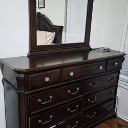 Large Wooden Dresser With Mirror