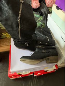 Black chain suede boots