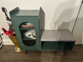 Modern Entryway Shoe Bench with Storage Cabinet & Cushioned Seat – Like New