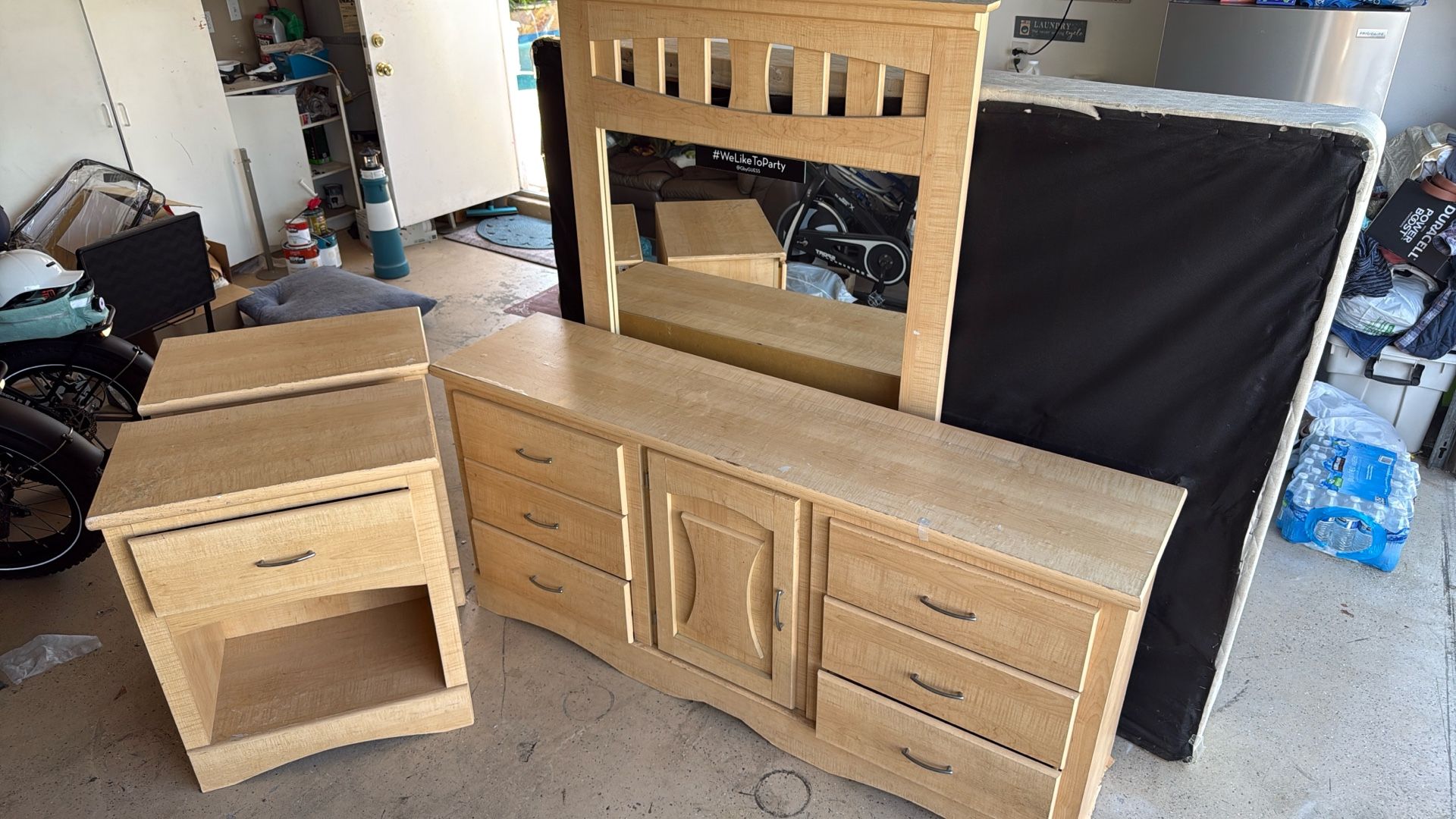 dresser with mirror and two nightstands