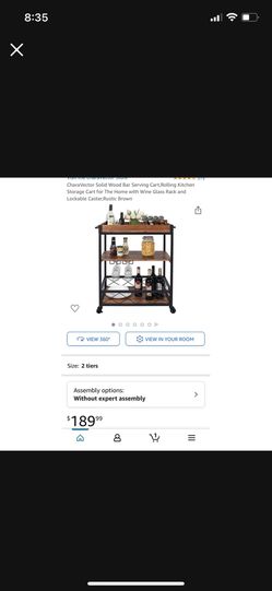 NEW CLOSED BOX/ CharaVector Solid Wood Bar Serving Cart,Rolling Kitchen Storage Cart for The Home with Wine Glass Rack and Lockable Caster,Rustic Brow