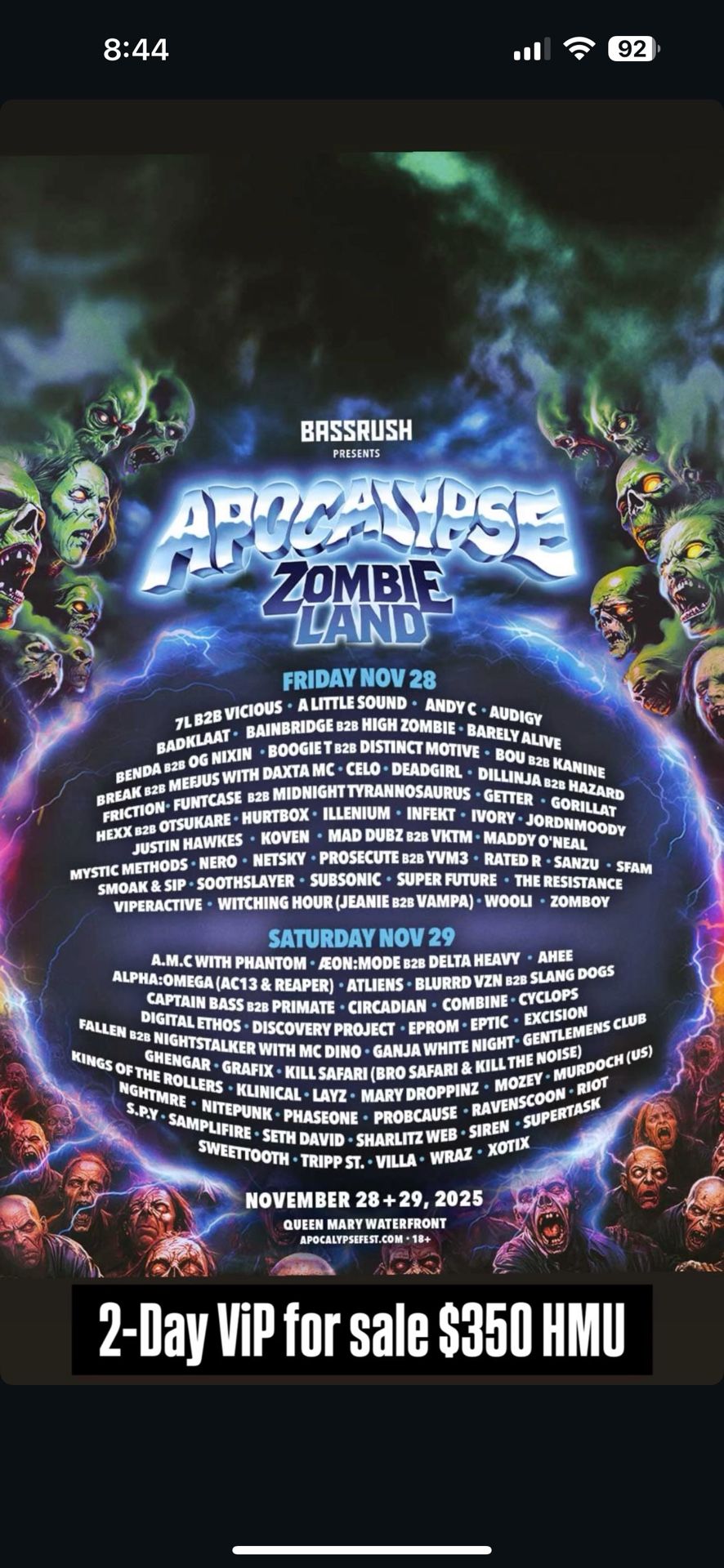 300$ 2 Day VIP apocalypse wristband  