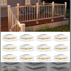 4x4 Solar Post Cap Light 12pack,Solar Fence - Cap Lights Outdoor Waterproof for Wooden/Vinyl Post,White Deck Post Cap Light Solar Powered with Warm Wh