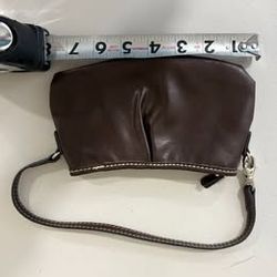 Faux Brown Leather Wristlet Clutch Purse