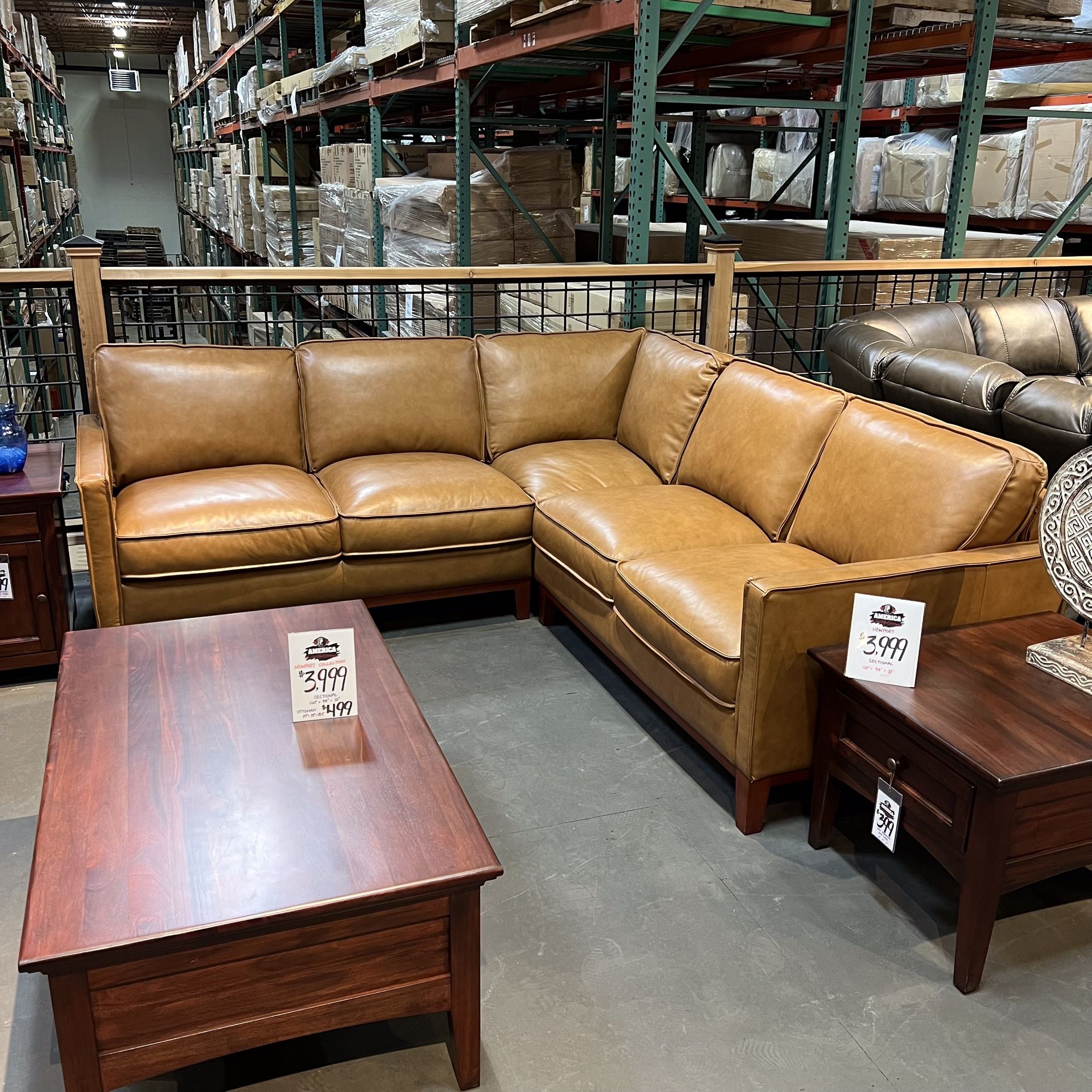 Tan Top Grain Leather Sectional - Newport