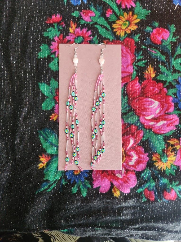 Pink Beaded Earrings