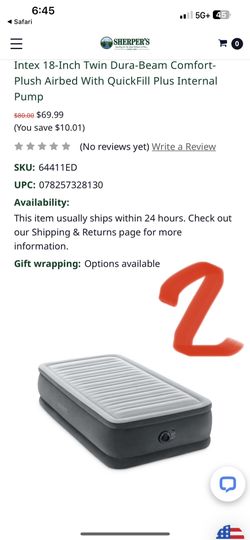 Intex 18-Inch Twin Dura-Beam Comfort-Plush Airbed With QuickFill Plus Internal pump