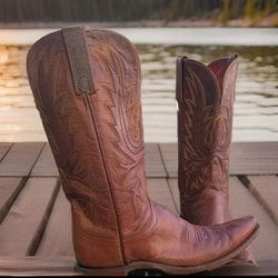 LUCCHESE Savannah Mad Dog Goat Leather Tan Western Cowboy Boots Womens Sz 8