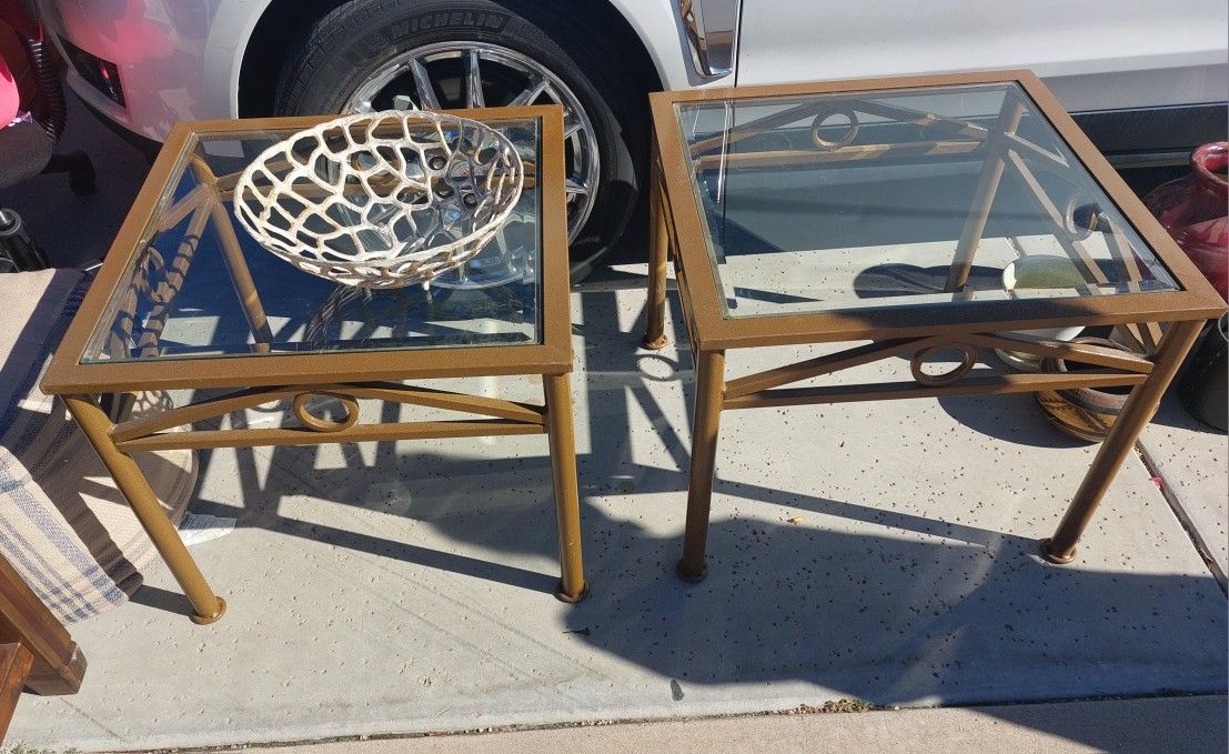 Two Glass Top Side Tables 