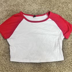 white with red lining shirt