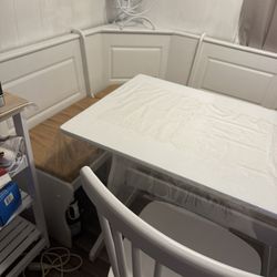 White Breakfast Nook Bench And 2 Chairs