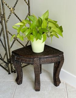 14”H Rattan and Wood Footed Display Plant Stand 
