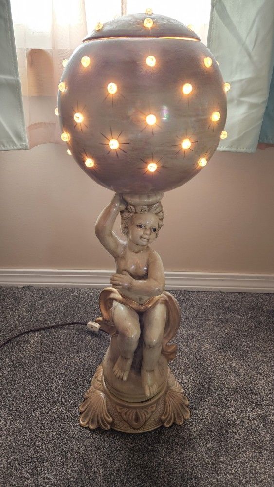Large Vintage Hollywood Regency Cherub Sunburst Orb Lamp Swanky Midcentury MCM