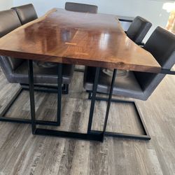 Room & Board Live-Edge Walnut Dining Table Solid Wood & Metal Base (Chairs Not Included)